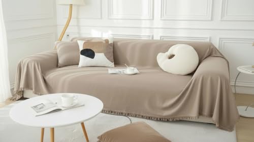 Image of The Furnishing Tree 3 Seater Reversible Chenille Sofa Cover, Double-Sided Luxury Throw, Anti-Slip Couch Cover, Soft & Comfortable Sofa Towel for All Seasons, Light Grey
