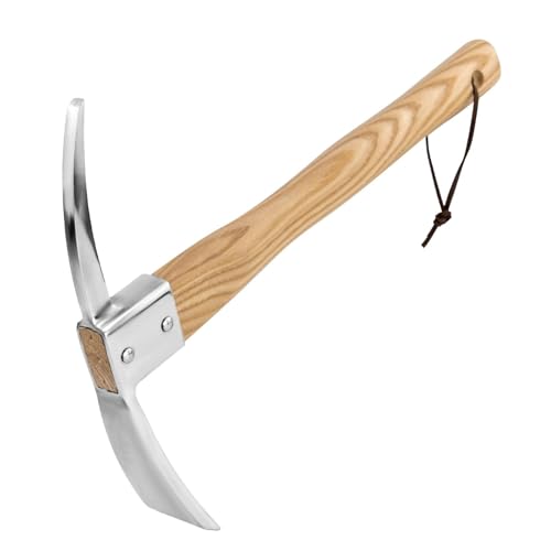 Eadwiella Stainless Steel Pick Axe Mattock, with Wooden Handle Garden Hoe for Gigging, Loosening Soil, Gardening, Camping, Planting Vegetables and Flowers Hoe Garden Tool