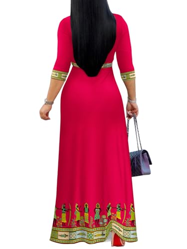 Image of Yajedo Womens Casual Summer Maxi Dress Plus Size Sexy Wrap V Neck 3 /4 Sleeve Sundress with Pockets