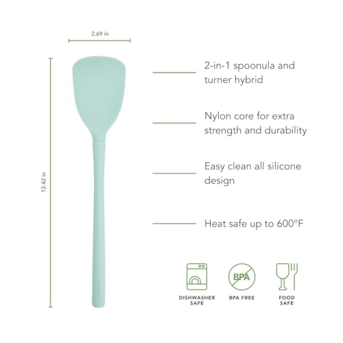 Image of Tovolo Flex Core Scoopula Silicone Multifunction Spoon Spatula Combo Aqua Seafoam Green, BPA Free Spatula Spoon Silicone Heat Resistant Scoopula, Scoop and Serve Spatula Combo Kitchen Utensils