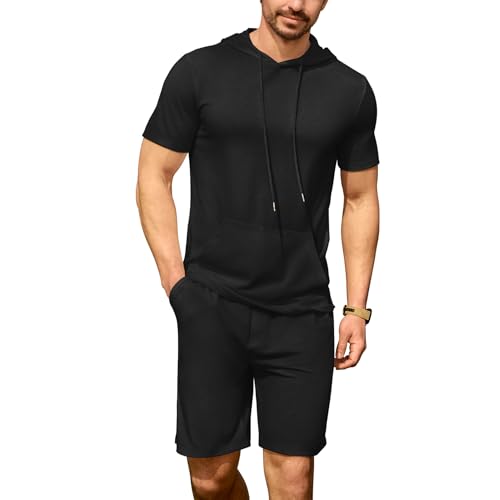 Uni Clau Men's Tracksuit Short Sets 2 Pieces Summer Outfit Casual Short Sleeve Hoodie and Shorts Set