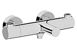 AquaHeat RS3 Thermostat-Mischbatterie, C3 BlueStep, Wandmontage, Brauseablauf 1/2 Zoll, Ausladung 180 mm, Exzenteranschlüsse 150 mm, Thermostat-Kartusche, Kunststoffaufschäumer M 24 x 1, Umsteller Wanne/Dusche, verchromte Oberfläche, NF-Zertifizierung. Verbesserte Sicherheit: Sicherheits-Stopp-Knopf 38 °C, automatische Abschaltung bei kaltem Wasser, Sicherheit Anti-Rückkehr, SafeKühlkörper. BlueStep: Eco-Stopp-Taste für eine