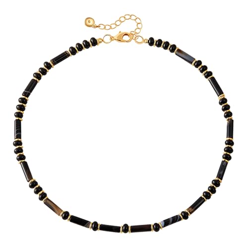 Collier de perles en onyx noir pour homme, bijou ajustable classique noir et or polyvalent