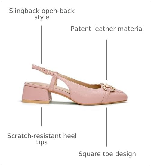 Image of Slingback Mary Jane Heels for Women Low Block Heel Closed Square Toe Pump Shoes Heels Classic Daily Office Dressy Shoes