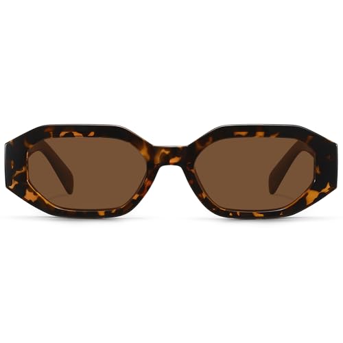 Retro Polarized Rectangle/Hexagon Sunglasses for Women,90s Trendy Vintage Narrow Hexagon Acetate Frame Sunglasses