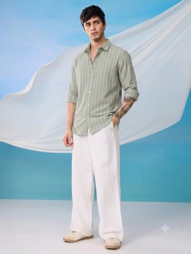 Belpatra Men's Green Striped Casual Shirt Light Green - Image 7