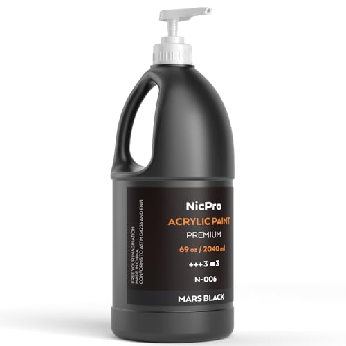 Nicpro Black Acrylic Paint Set, 2040 ml Large Acrylic Paint, Painting Accessories, Non-Toxic, for Various Surfaces, Canvas, Wood, Leather, Fabric, Stone, Crafts, for Adults, with Pump