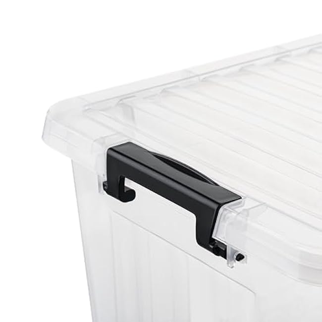 Lidded Storage Bin Stackable Storage Box Organizing Container with Lid and Snap Lock, Durable, Plastic, Clear, 18 quart, Pack of 6