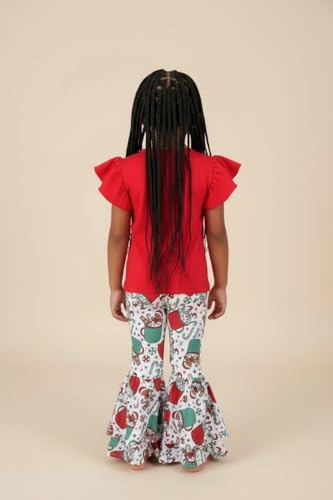 Image of Unique Baby 2 Piece Girls Double Bell Bottom Leggings Outfit with Short Sleeved Shirt Kid and Toddler Clothes Set