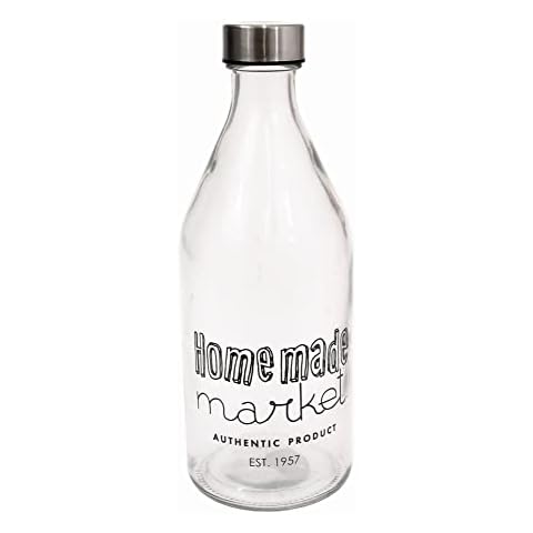 Glass Bottle 1Lt with Screw Top Plastic Lid Handmade Market Design Cover