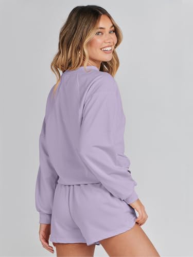 Image of MEROKEETY Women's 2023 Fall Oversized Batwing Sleeve Lounge Sets Casual Top and Shorts 2 Piece Outfits Sweatsuit