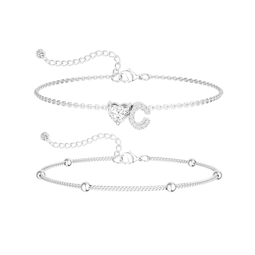 Image of NECOCY Initial Heart Diamond Anklets for Women Waterproof, Non Tarnish 14k Gold Plated Letter Ankle Bracelets Dainty, Summer Beach Bikini Jewelry Gifts for Women