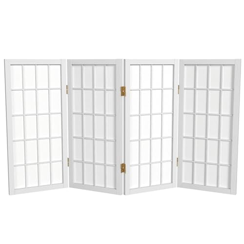 2 ft. Short Desktop Window Pane Shoji Screen - White - 4 Panels