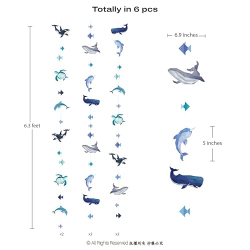 Image of Cheerland Sea Animal Garland Decorations Under The Sea Party Decorations Hanging Whale Birthday Party Ocean Creature Garland Geometric Nautical Orca Ocean Marine Life Aquarium Theme Backdrop Pack of 6