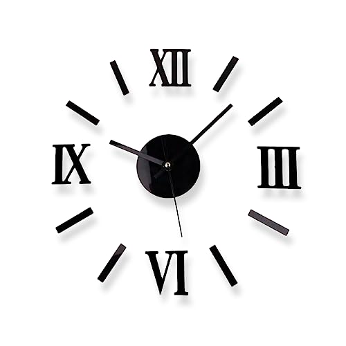 Reloj de Pared Grande sin Marco - Reloj Decorativo con Piezas Autoadhesivas - Goma EVA - Movimiento Silencioso - Estilo Romano - Ideal para Hogar u Oficina - Diámetro Recomendable 60 cm - Aktu