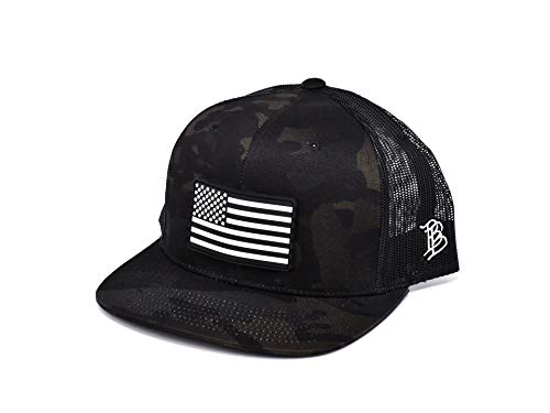 Branded Bills  Vintage Rogue  PVC Patch Hat Flat Trucker - One Size Fits All (Multicam Black)