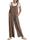 ANRABESS Womens Jumpsuits Overalls Linen Wide Leg Jumpers Casual Summer Fall Outfits 2025 Beach Vacation Clothes with Pockets Brown Medium