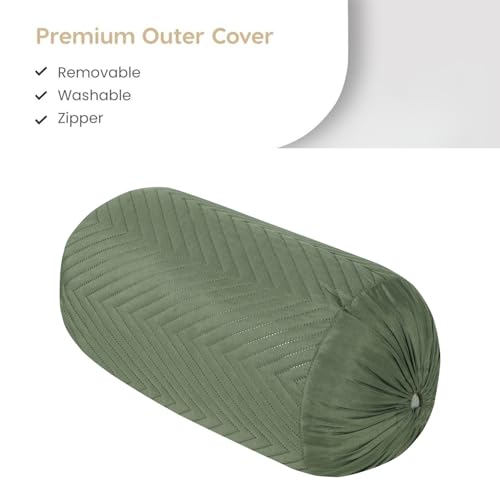 Image of RD TREND Glace Cotton Quilted Bolster Cover Size-16x32 Inches | Soft & Durable Cylindrical Pillow Cover for Bolster Pillow | Perfect for Sofa, Diwan,Couch & Bed Decor (Miltry Green)