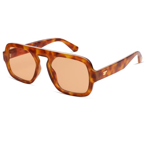 Image of VANLINKER Retro Square Aviator Sunglasses for Women Men 70s Vintage Style Trendy Flat Top Rectangle Sun Glasses VL9826