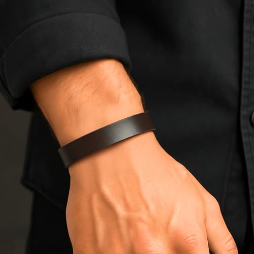 Image of THE MEN THING BLAZEFIT STRAP - 18mm Genuine Leather Bracelet with Stainless Steel Stud Button Closure for Men & Boys (6.6 /7.1 /7.6 inch)