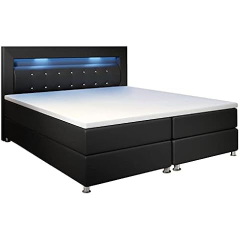 Juskys Boxspringbett Montana 140 x 200 cm schwarz — Komplett Set Cover