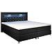 Juskys Boxspringbett Montana 140 x 200 cm schwarz — Komplett Set mit Matratze und Topper — LED-Licht im Kopfteil — Bett aus Kunstleder und Holz - modern