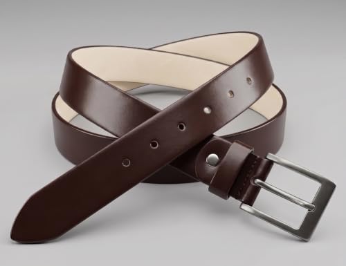 Image of Genuine Leather Belt for Men - Premium Formal & Casual Belt with Metal Buckle - Durable Adjustable Waist Belt for Jeans, Trousers & Office Wear