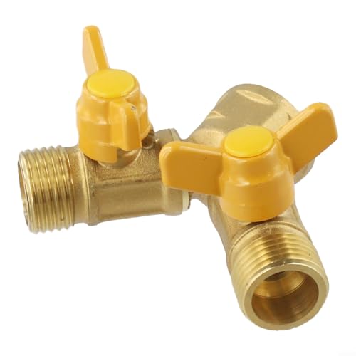 Gdfnmogo Adaptador de grifo bidireccional G1/2 de latón para riego de jardín, divisor de manguera de doble salida con válvula de bola de encendido/apagado, accesorio de latón en forma de Y para uso