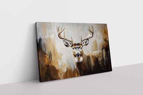 Tableau cerf de Virginie sur toile d'art illustration raffinée style rustique chic 50x70cm