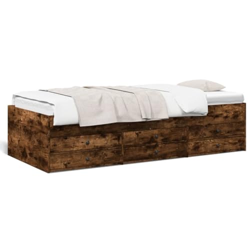 IKAYAA Einzelbett mit 6 Schubladen 75x190 cm, Jungendbett75x190 cm, Kojenbett mit Stauraum Kiefer massivholz, Tagesbett mit Stauraum, Funktionsbett 75x190 cm Räuchereiche – Bild 4