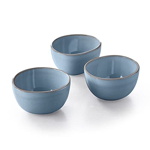 Smokey Blue Glazed Stoneware 4-Inch Bowls, Set of 3