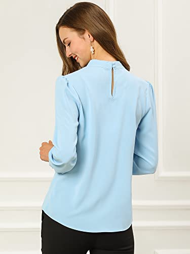 Allegra K Women's St Patrick's Day Work Office Shirt Keyhole Elegant Stand Collar Long Sleeve Chiffon Blouses X-Large Light Blue #TOP4