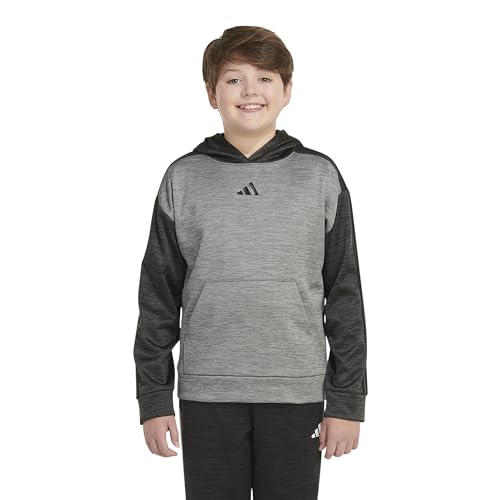 adidas Boys' Husky Pullover Hoodie Poly Hooded Sweatshirt, Black Heather3