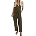 Combinaison pour femme - Grande taille - Décontractée - Couleur unie - Sans manches - Col en V - Poches à boutons - Combinaison à nouer - Pantalon court avec ceinture - Pour femme, vert militaire, M