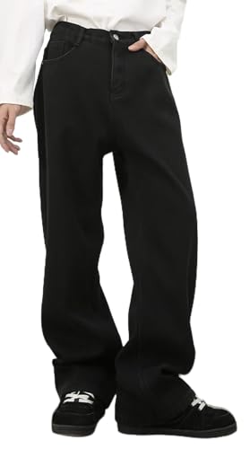 ALLABREVE Men's Baggy Hip Hop Jeans Wide Leg Skater Denim Pants Casual Loose Fit Long Trousers Streetwear