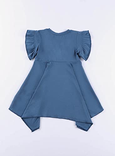 Blibean Girl Short Sleeve Dresses Summer Solid High Low Dress Tween Kid Boho Outfits Swing Clothes Blue Size 8-9 Years Old #TOP7