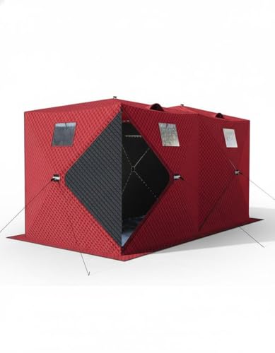 GAOMON Pop-Up Ice Fishing Tent, 3-Layer Portable Hub-Style Insulated Ice Fishing Shelter with Carrying Bag, Zippered Door, Wind Rope & Anchors, for Winter Ice Fishing,Multiple Sizes for 1 to 8 Person