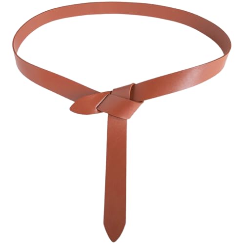 51.18 Inch Adjustable No Buckle Waist Band Rope Soft PU Leather Skinny Cinch Strap Waistband Fashion Leather Tie A Knot Thin Wrap Belt for Dresses Jeans Jumpsuit Coat (Brown)