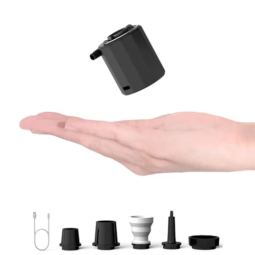 Bomba de Aire Eléctrica, Mini Bomba de Aire Eléctrica 1600 mAh, Inflador Portátil con 5 Boquillas, Ideal para Colchones Inflatables, Flotadores y Bolsas de Vacío (Black)