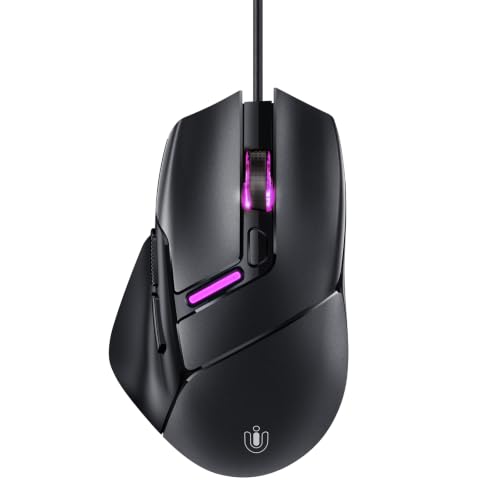 Image of Uineer Wired Gaming Mouse, 7200 DPI, 6 Programmable Buttons, RGB Lighting | 6 programmable buttons, adjustable 7200 DPI, RGB lighting and quiet clicks for work or gaming.