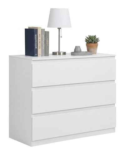 Soayone Comoda Dormitorio con 3 Cajones, Cajonera Estrecha 100 x 40 x 75 cm, Mesita de Noche Blanca, Mueble de Almacenaje para Dormitorio, Salón y Pasillo