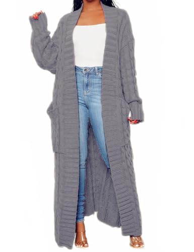 Womens Stylish Cable Knit Dual Chunky Cardigan with Pockets