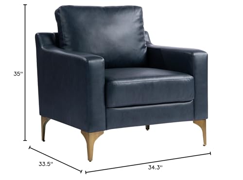 Image of Serta Triton 33.5 inch Arm Chair, Transitional Modern, Dreamcoil Comfort, Metal Legs, Vegan Leather, Navy Blue