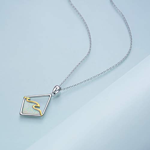 YAFEINI Sterling Silver Ocean Wave Necklace Created Opal Pendant Ocean Jewelry Beach Gifts for Women - Image 4