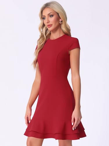 Image of Allegra K Women's Cap Sleeves Round Neck Tiered Ruffled Hem Above Knee Dress