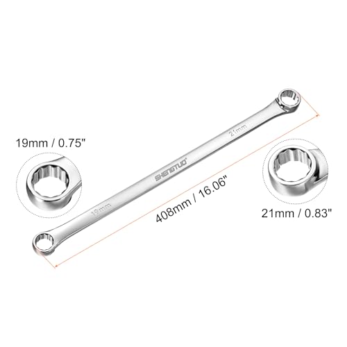 Image of HARFINGTON Double End Box Wrench 19 x 21 mm Metric 12 Point 0 Degree Offset Extra Long Double End Box Ratcheting Wrench CR-V Polished Long Spanner Tools for Repairs