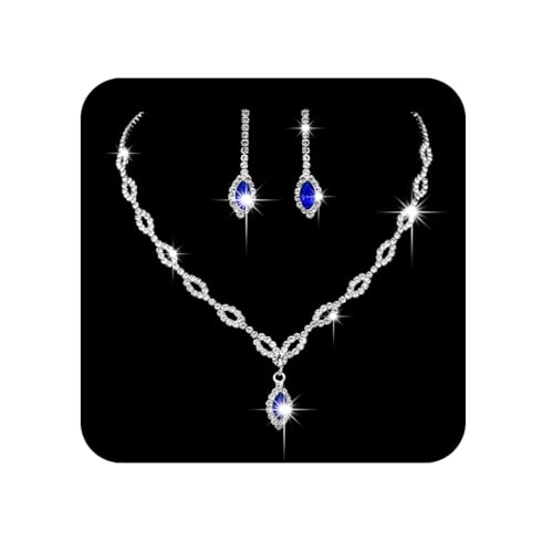 Unicra Juego de collar y aretes de novia de plata para novia, juego de joyas de boda con diamantes de imitación para mujeres y niñas, Acrílico, Diamantes de imitación