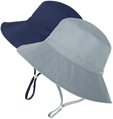 Baby Sun Hat Toddler Summer UPF 50+ Sun Protection Baby Boy Hats Beach Hats Wide Brim Bucket for Baby Girl Adjustable Kid Cap A 2 Pack Navy & Gray 0-6 Months