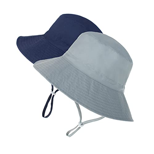 Baby Sun Hat Toddler Summer Upf 50+ Sun Protection Baby Boy Hats Beach Hats Wide Brim Bucket For Baby Girl Adjustable Kid Cap A 2 Pack Navy & Gray 2-5T #TOP11