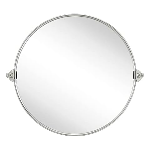 TEHOME Round Pivot Bathroom Mirror Brushed Nickel Circle Metal Framed Tilting Beveled Vanity Mirrors for Wall Cover